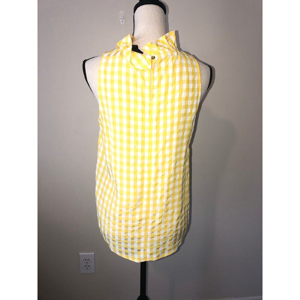 Jcrew Top Yellow Size XS Sleeveless High Neck Gingham Checkered Puckered Summer - Picture 3 of 7
